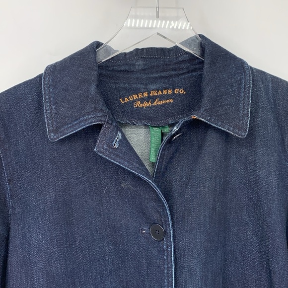 Ralph Lauren Jeans Denim barn duster jacket coat dark blue wash women Large - Picture 3 of 5